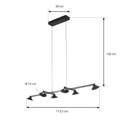 Lucande LED-riippuvalaisin Steve, musta, 113 cm, 6-lamppuinen, himmennettävä