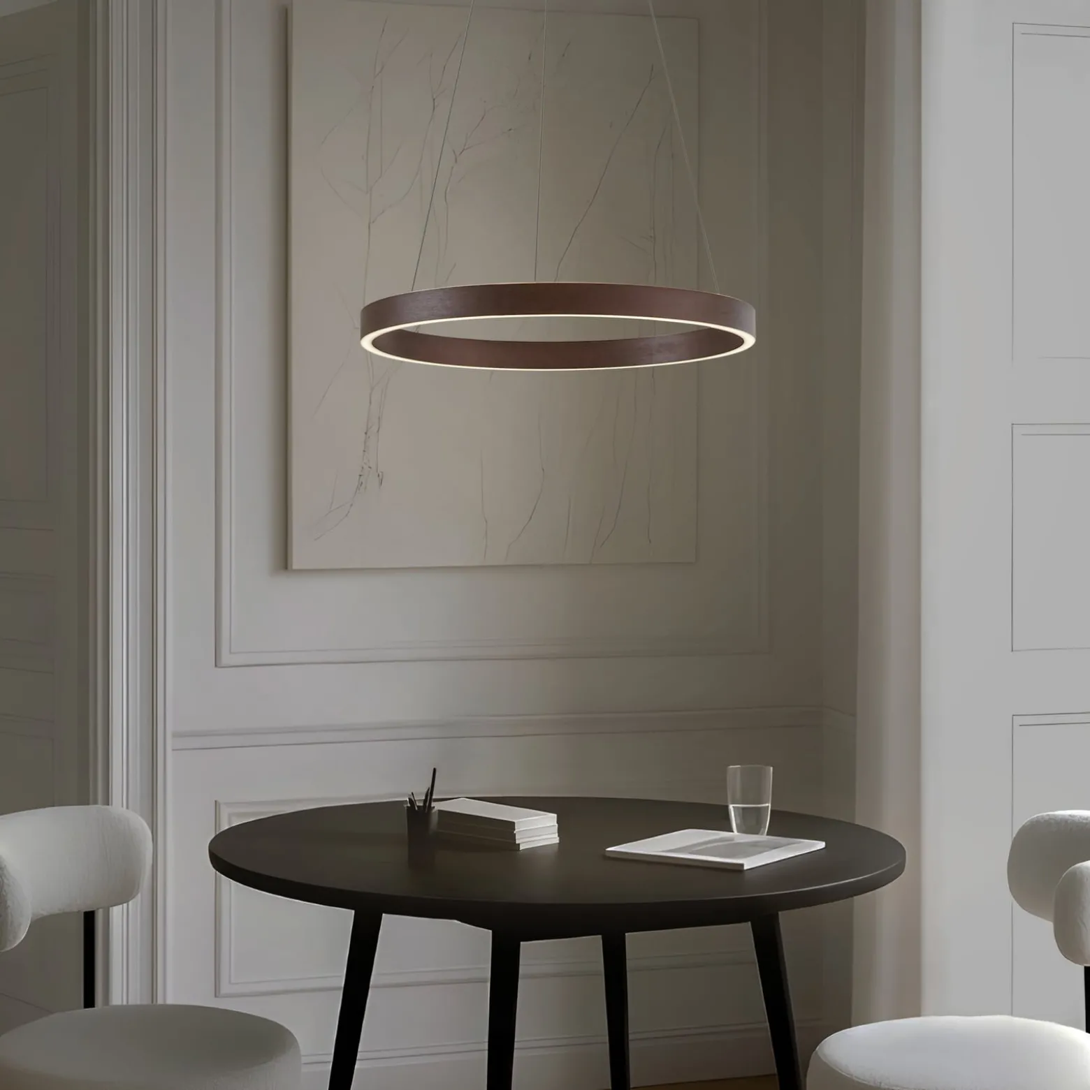 Lucande LED-riippuvalaisin Yonam, Ø 60 cm, 1-lamppuinen, ruskea, CCT