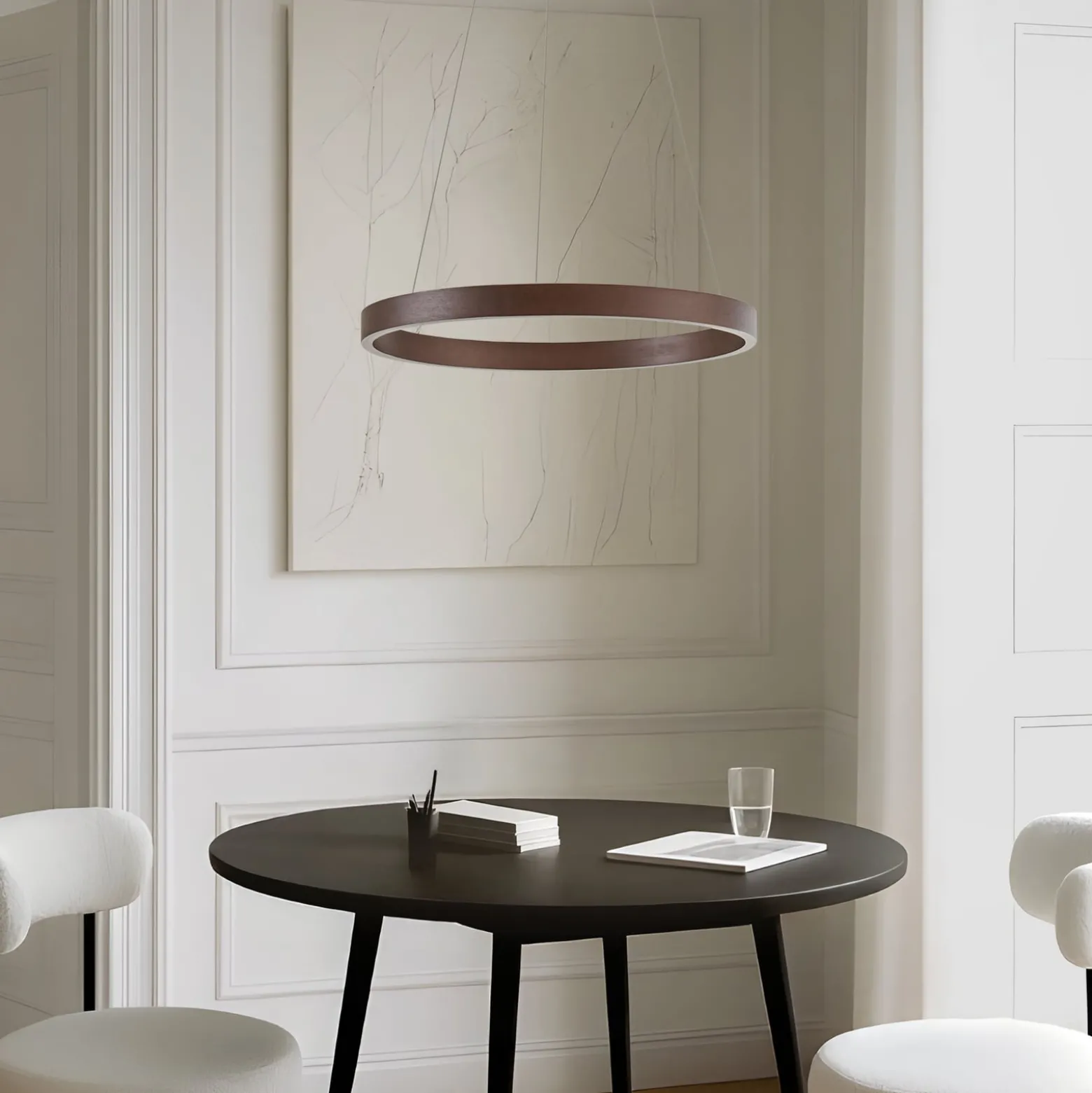 Lucande LED-riippuvalaisin Yonam, Ø 60 cm, 1-lamppuinen, ruskea, CCT