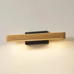 Lucande LED-seinävalaisin Lieske, 40 cm, puu, musta