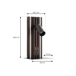 Lucande LED-seinävalaisin Tiron, korkeus 35 cm, tammi, USB