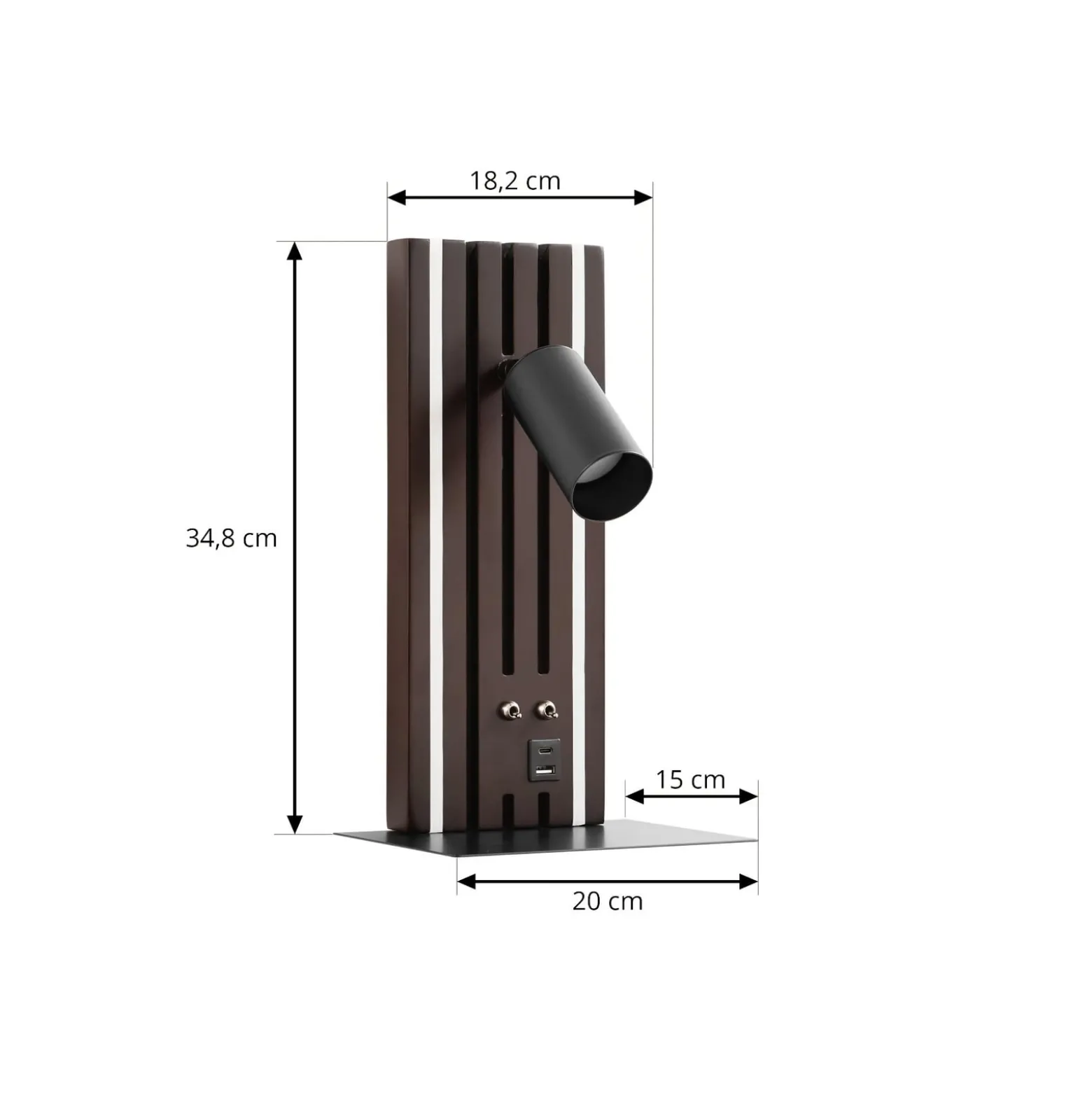 Lucande LED-seinävalaisin Tiron, korkeus 35 cm, tammi, USB