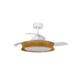 Lucande LED-tuuletin Lineta, valkoinen, köysi, Ø 103 cm, hiljainen
