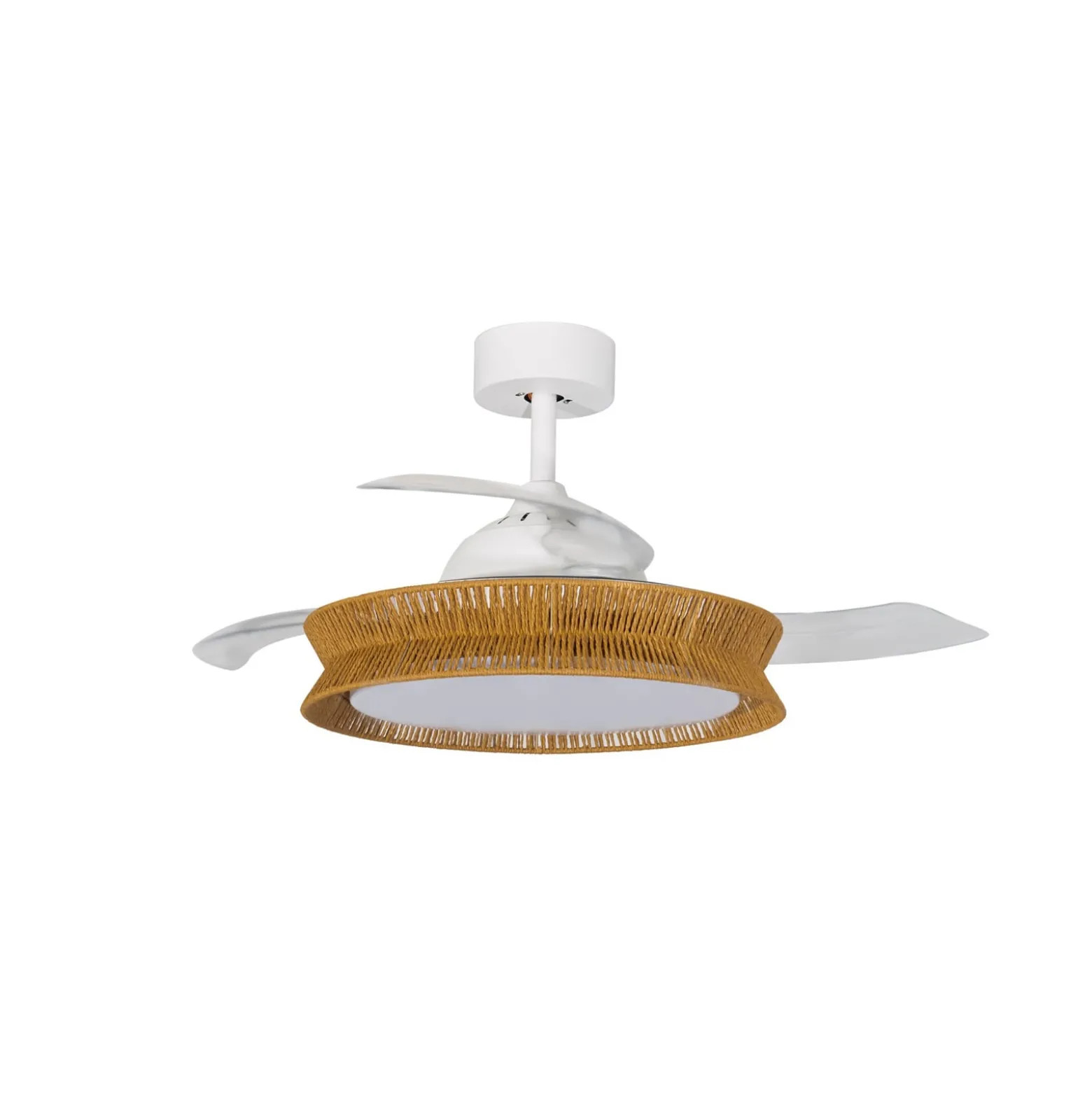 Lucande LED-tuuletin Lineta, valkoinen, köysi, Ø 103 cm, hiljainen