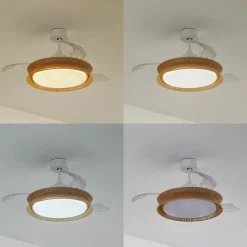 Lucande LED-tuuletin Lineta, valkoinen, köysi, Ø 103 cm, hiljainen