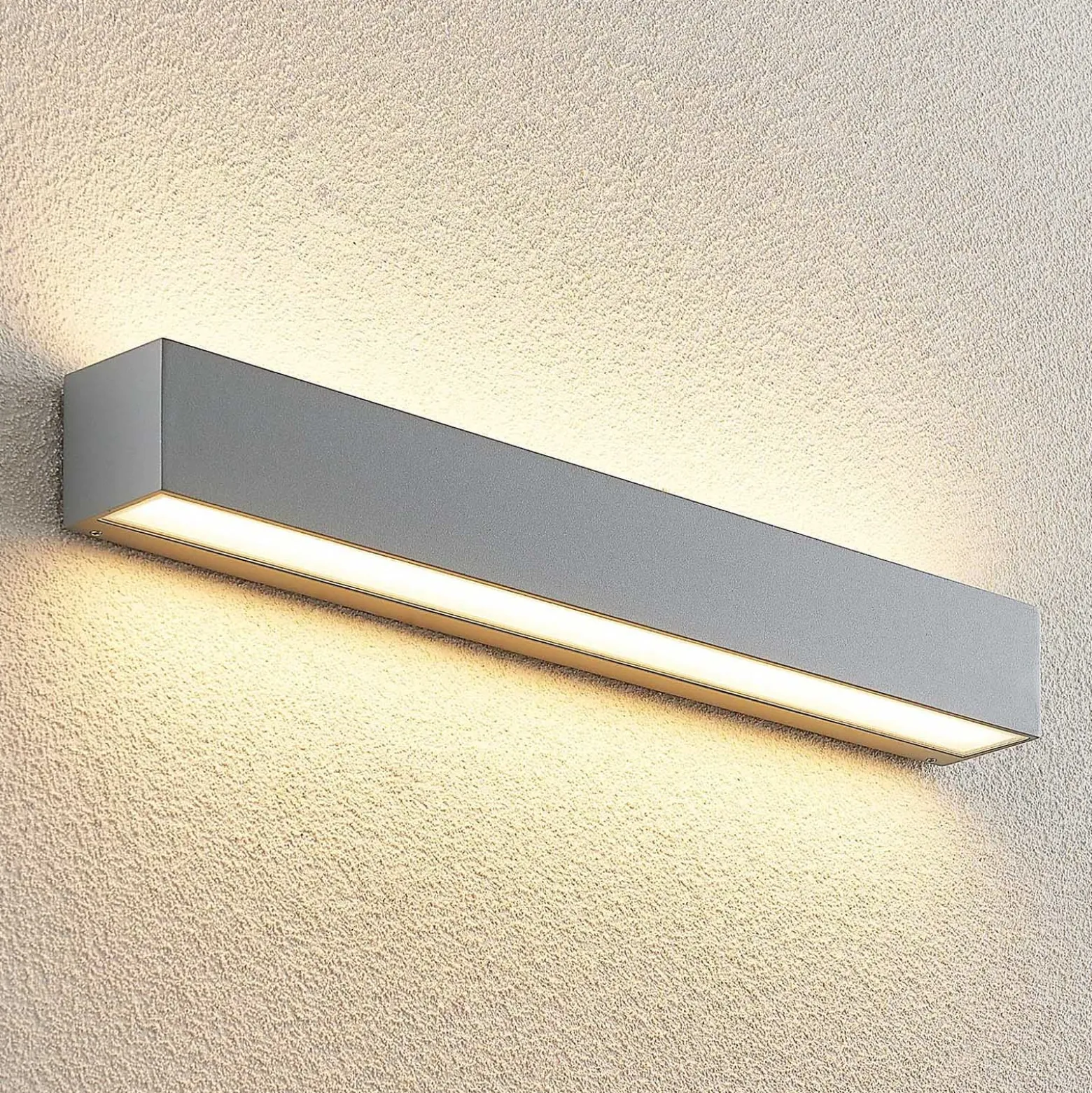 Lucande LED-ulkoseinälamppu Lengo 50 cm, hopea, valo ylös/alas, 3 000 K