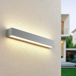 Lucande LED-ulkoseinälamppu Lengo 50 cm, hopea, valo ylös/alas, 3 000 K
