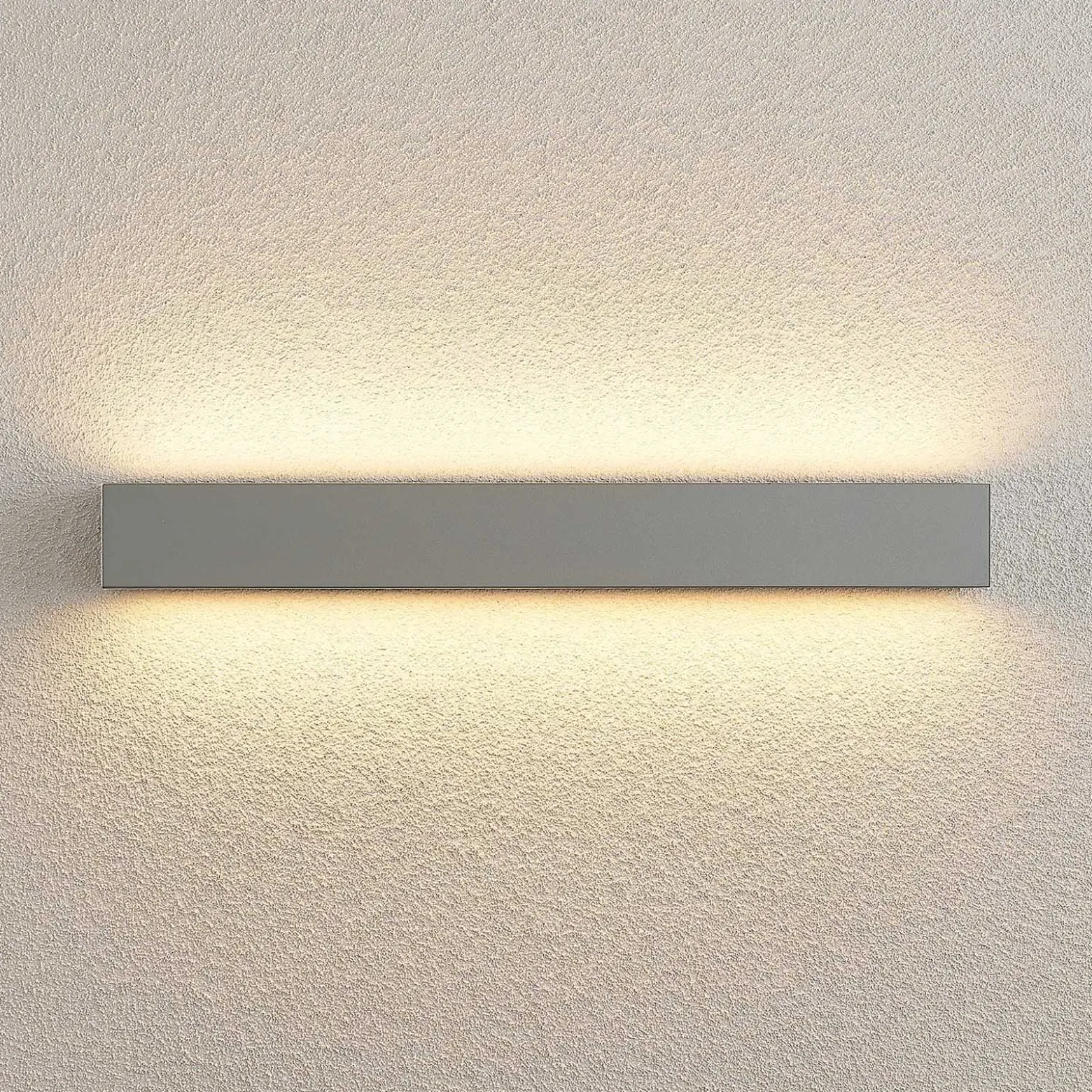 Lucande LED-ulkoseinälamppu Lengo 50 cm, hopea, valo ylös/alas, 3 000 K