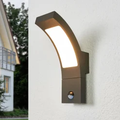 Lucande LED-ulkoseinävalaisin Juvia, anturi, 27 cm, harmaa, IP54