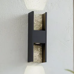 Lucande LED-ulkoseinävalaisin Lavrin, musta/marmori, alumiini
