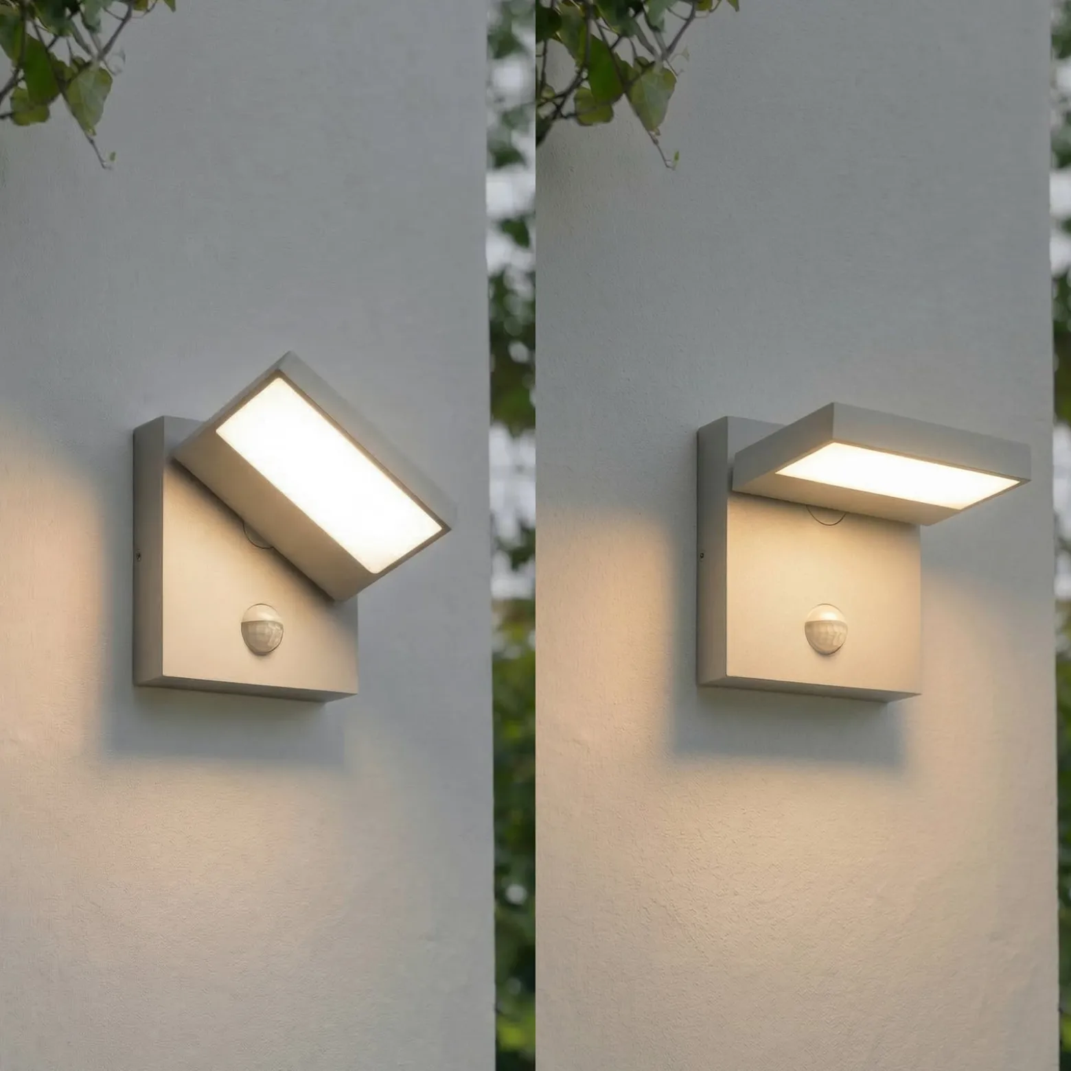 Lucande LED-ulkoseinävalaisin Silvan, kiviharmaa, liiketunnistin, IP54