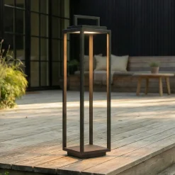Lucande LED-ulkovalaisin Elaja, musta, ladattava akku, USB, himmennettävä