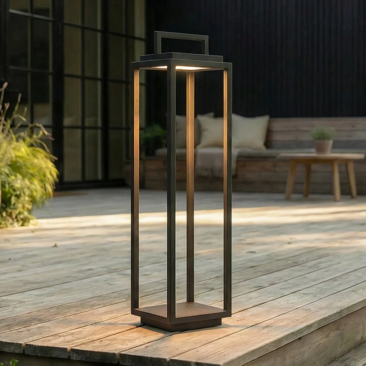Lucande LED-ulkovalaisin Elaja, musta, ladattava akku, USB, himmennettävä