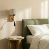 Lucande Lieske -seinälamppu, beige, tekstiili, E27, LED-lukuvalo