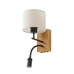 Lucande Lieske -seinälamppu, beige, tekstiili, E27, LED-lukuvalo