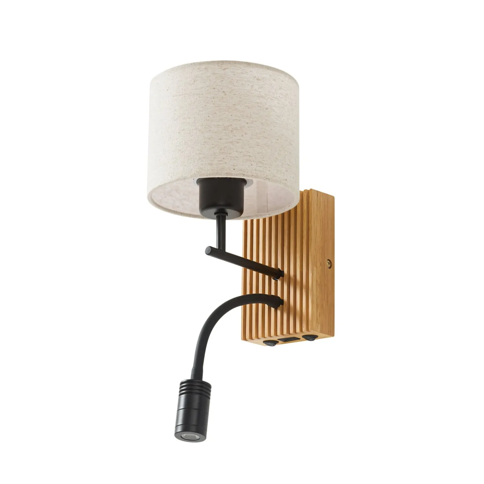 Lucande Lieske -seinälamppu, beige, tekstiili, E27, LED-lukuvalo