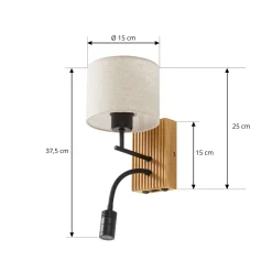 Lucande Lieske -seinälamppu, beige, tekstiili, E27, LED-lukuvalo