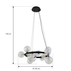 Lucande Marvi-riippuvalaisin, Ø 68 cm, musta, lasi, metalli