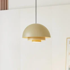Lucande Nymara LED-riippuvalaisin, beige, alumiini, Ø 40 cm