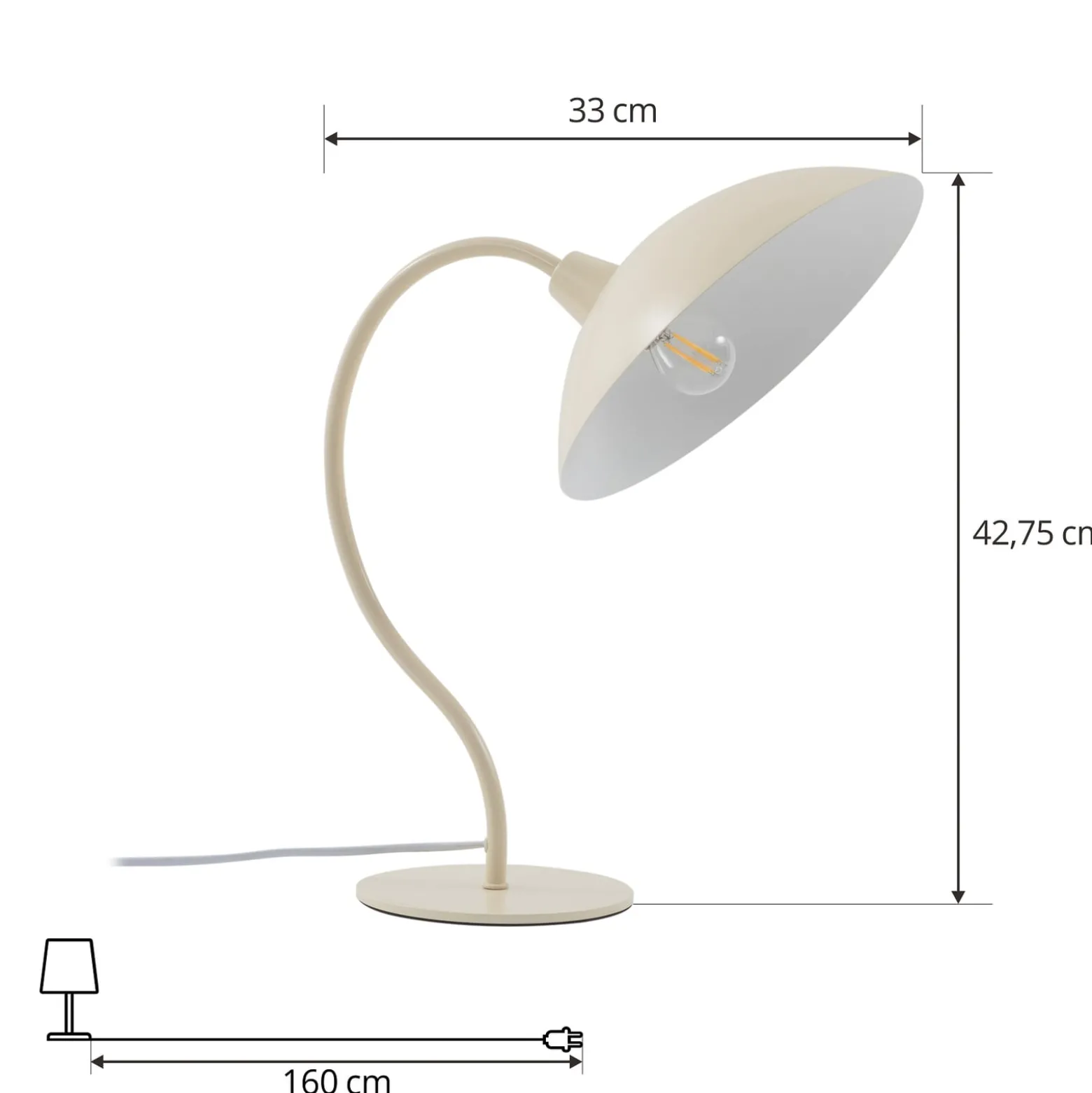 Lucande pöytävalaisin Arvadon, beige, metalli, 42,75 cm korkea