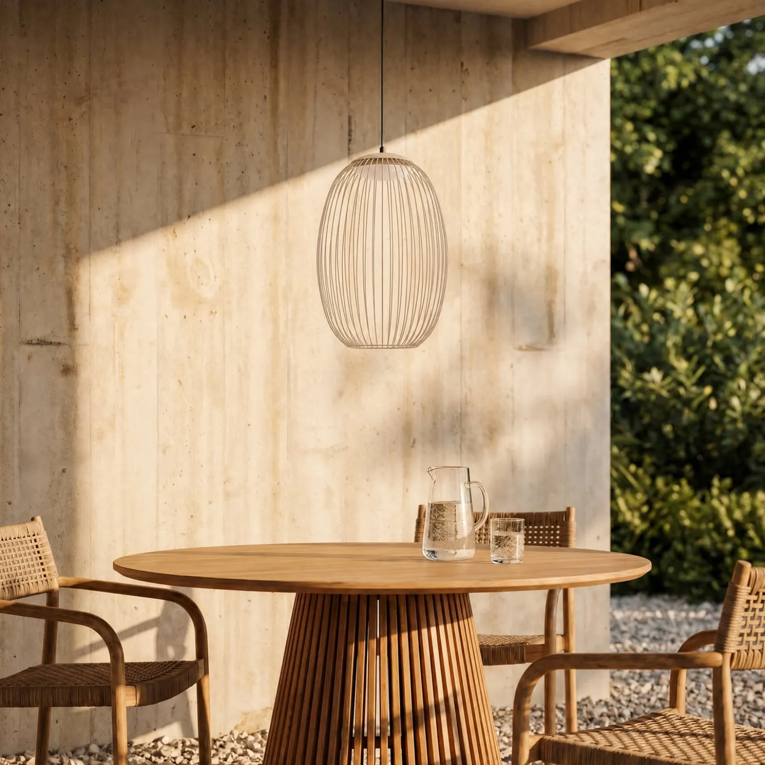 Lucande Richi LED-riippuvalaisin ulos, beige, Ø 35 cm, himmennettävä
