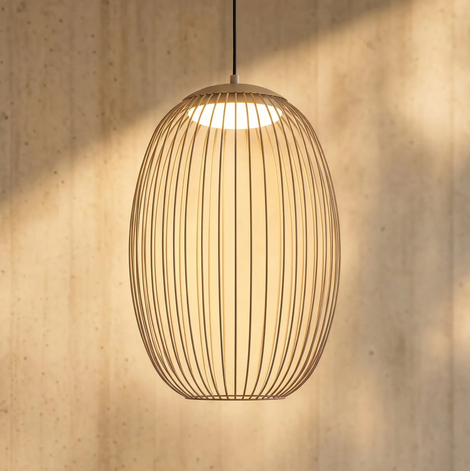 Lucande Richi LED-riippuvalaisin ulos, beige, Ø 35 cm, himmennettävä