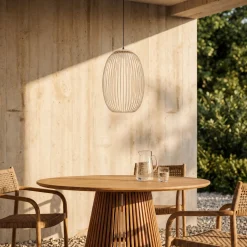 Lucande Richi LED-riippuvalaisin ulos, beige, Ø 35 cm, himmennettävä