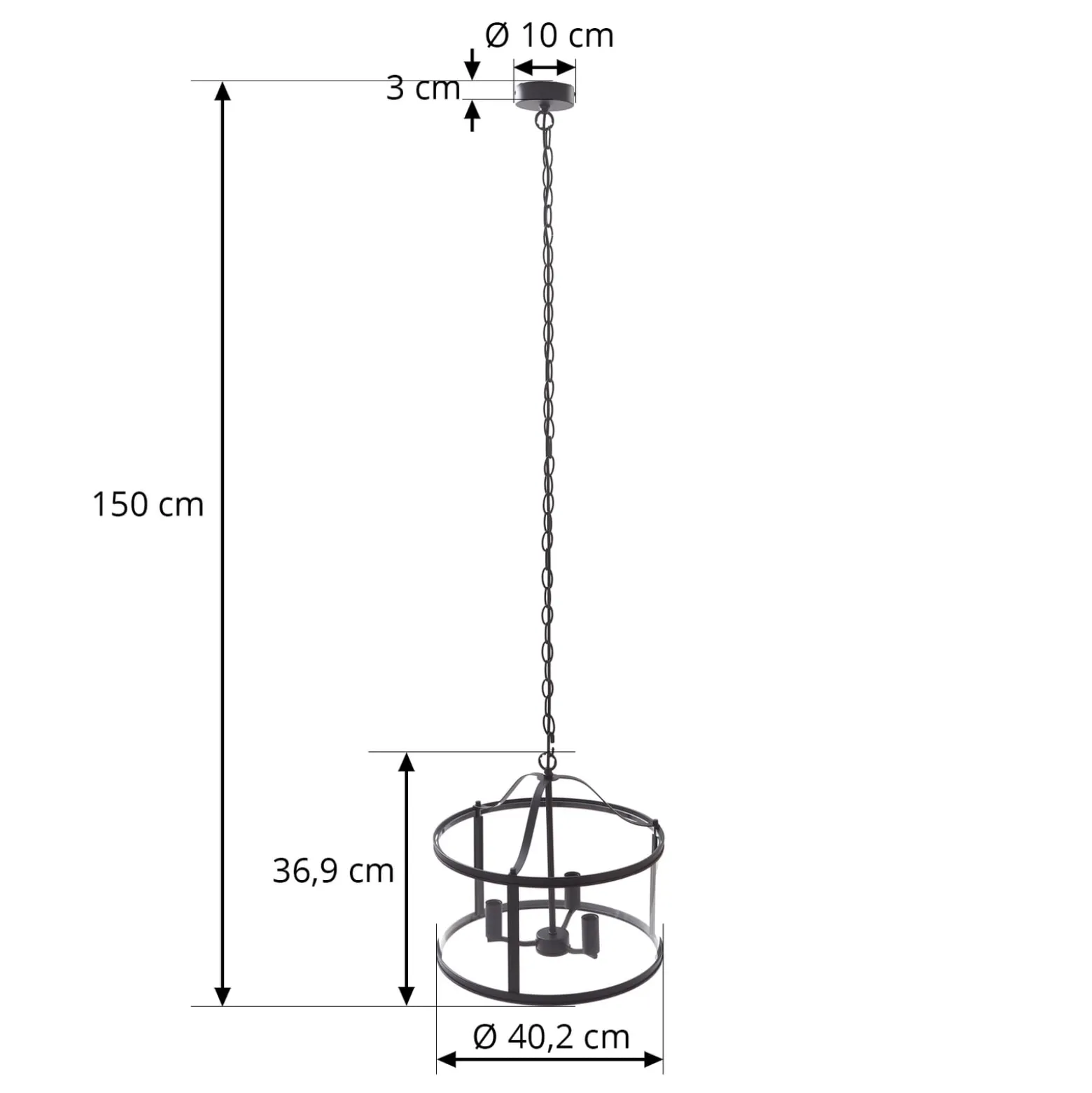 Lucande-riippuvalaisin Eryk, Ø 40 cm, musta, lasi, 3-valo, 3 valoa