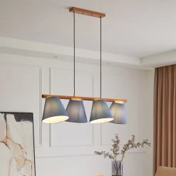 Lucande-riippuvalaisin Jinda, sininen, puu, kangas, 120 cm, E27
