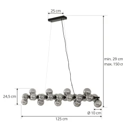 Lucande-riippuvalaisin Naelen, musta/harmaa, 125 cm, lasi, G9