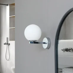 Lucande seinävalaisin Bidolo, krominvärinen, lasi, Ø 12 cm, IP44