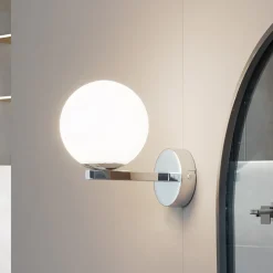 Lucande seinävalaisin Bidolo, krominvärinen, lasi, Ø 12 cm, IP44