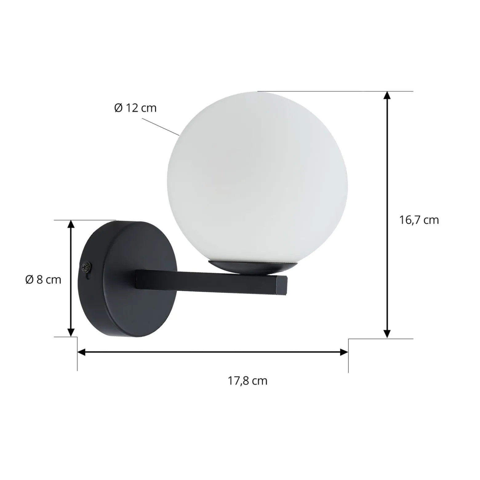Lucande seinävalaisin Bidolo, musta, lasia, Ø 12 cm, IP44