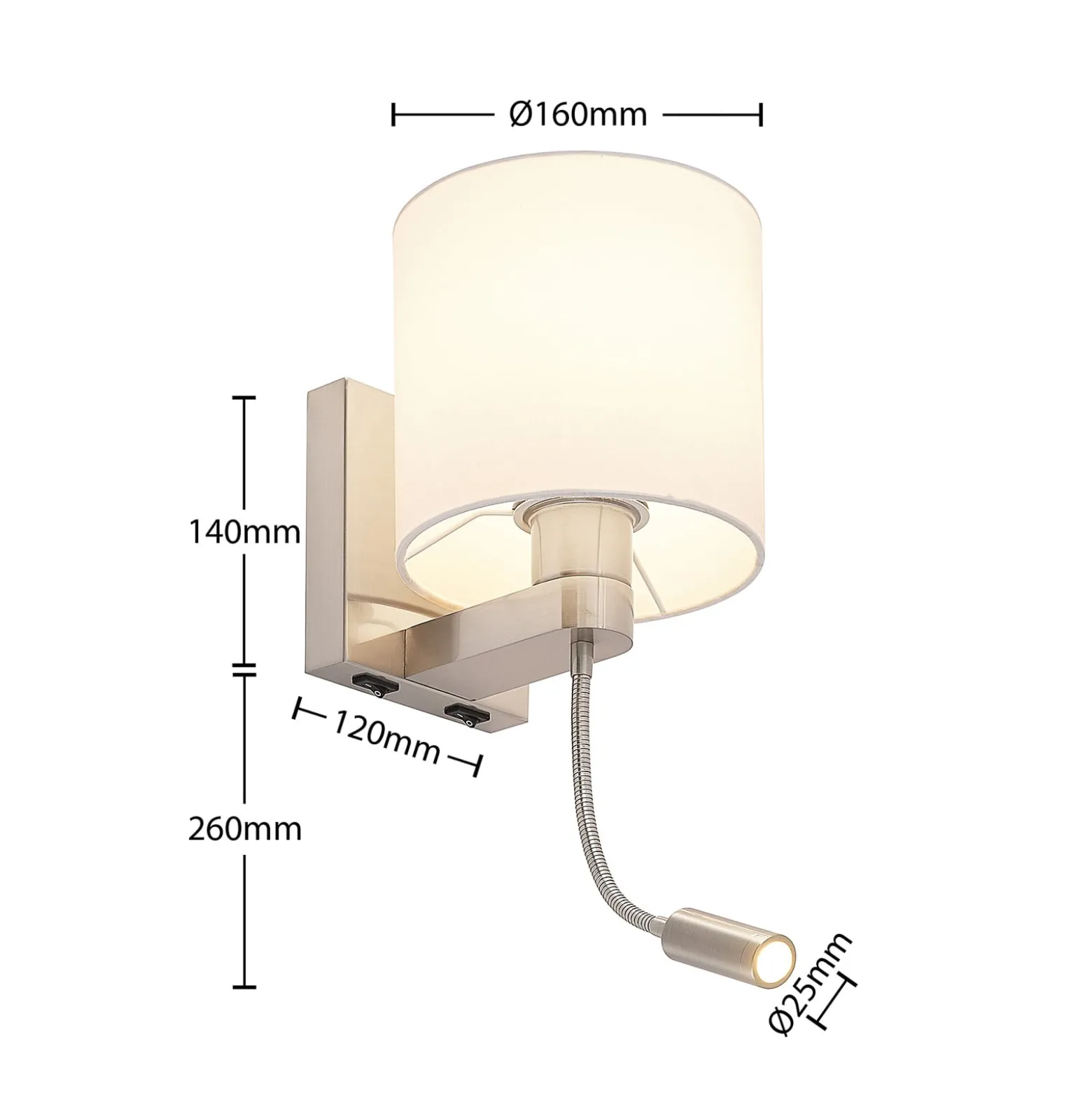 Lucande seinävalaisin Brinja, 45 cm, kääntyvä, lukuvalo, E27