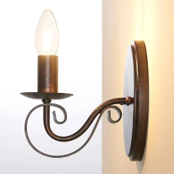Lucande seinävalaisin Caleb, 18 cm, ruosteenvärinen, metalli, E14