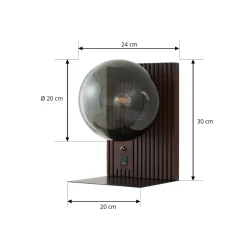 Lucande seinävalaisin Veloura, korkeus 30 cm, lasi, puu, USB