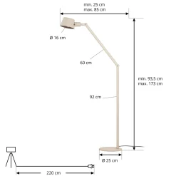 Lucande Silka-lattiavalaisin, 173 cm, beige, säädettävä, E27