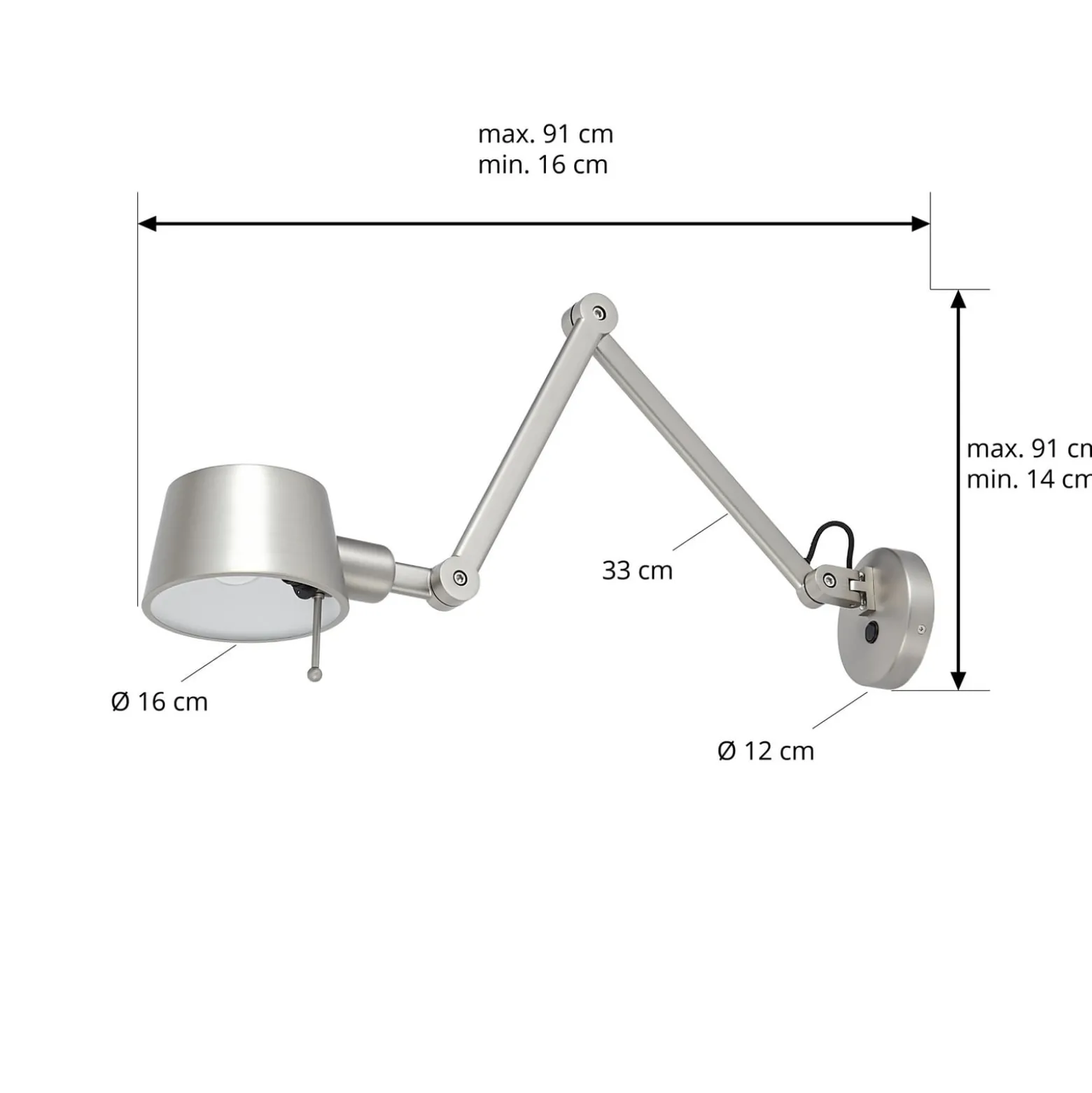 Lucande Silka-seinävalaisin, 91 cm, nikkeli, säädettävä, E27