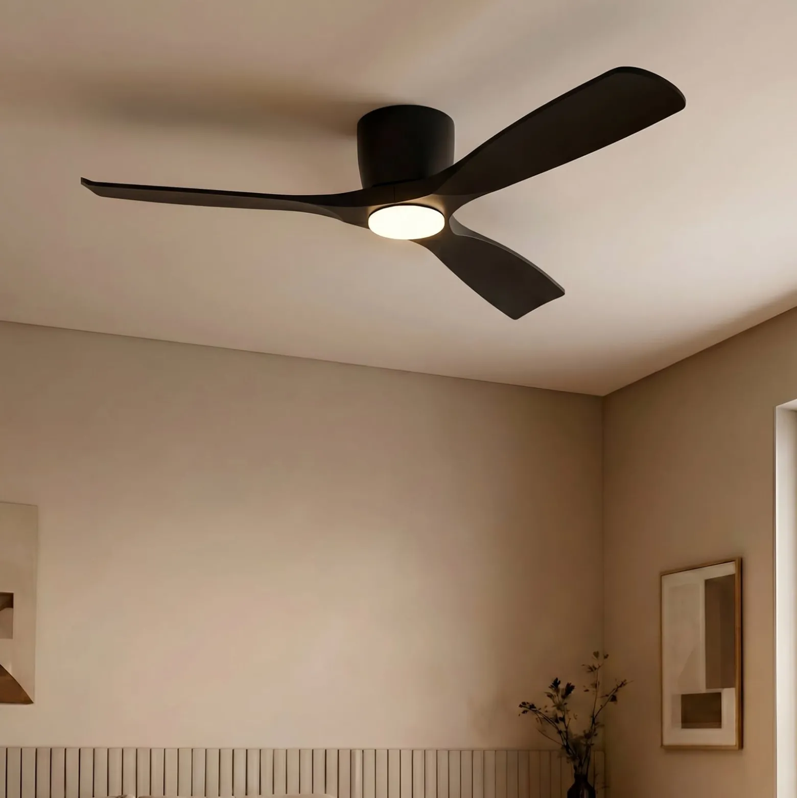 Lucande Smart LED-kattotuuletin Moneno, musta, DC, Tuya