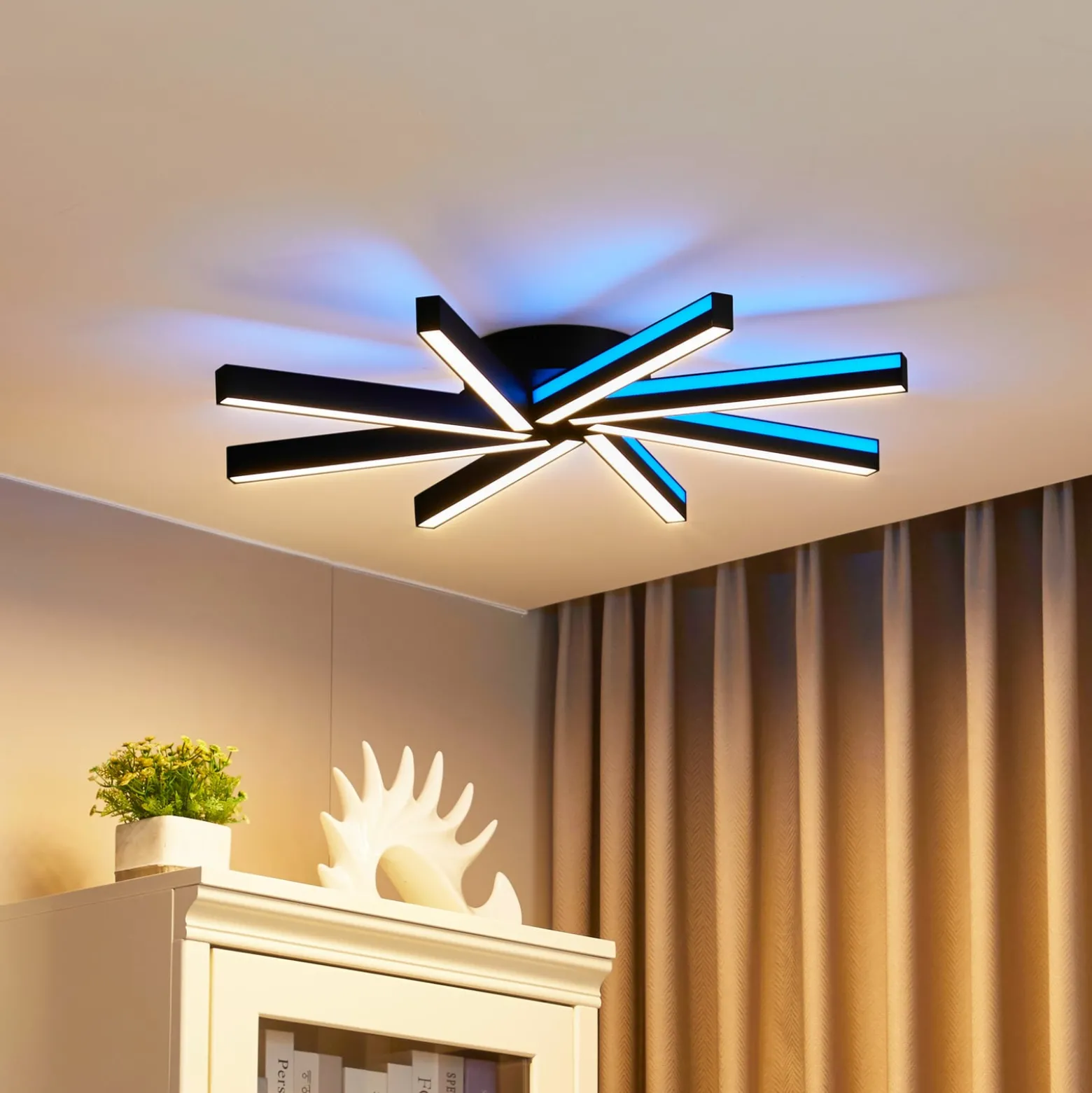 Lucande Smart LED-kattovalaisin Tjado, Ø70 cm, musta, RGBW