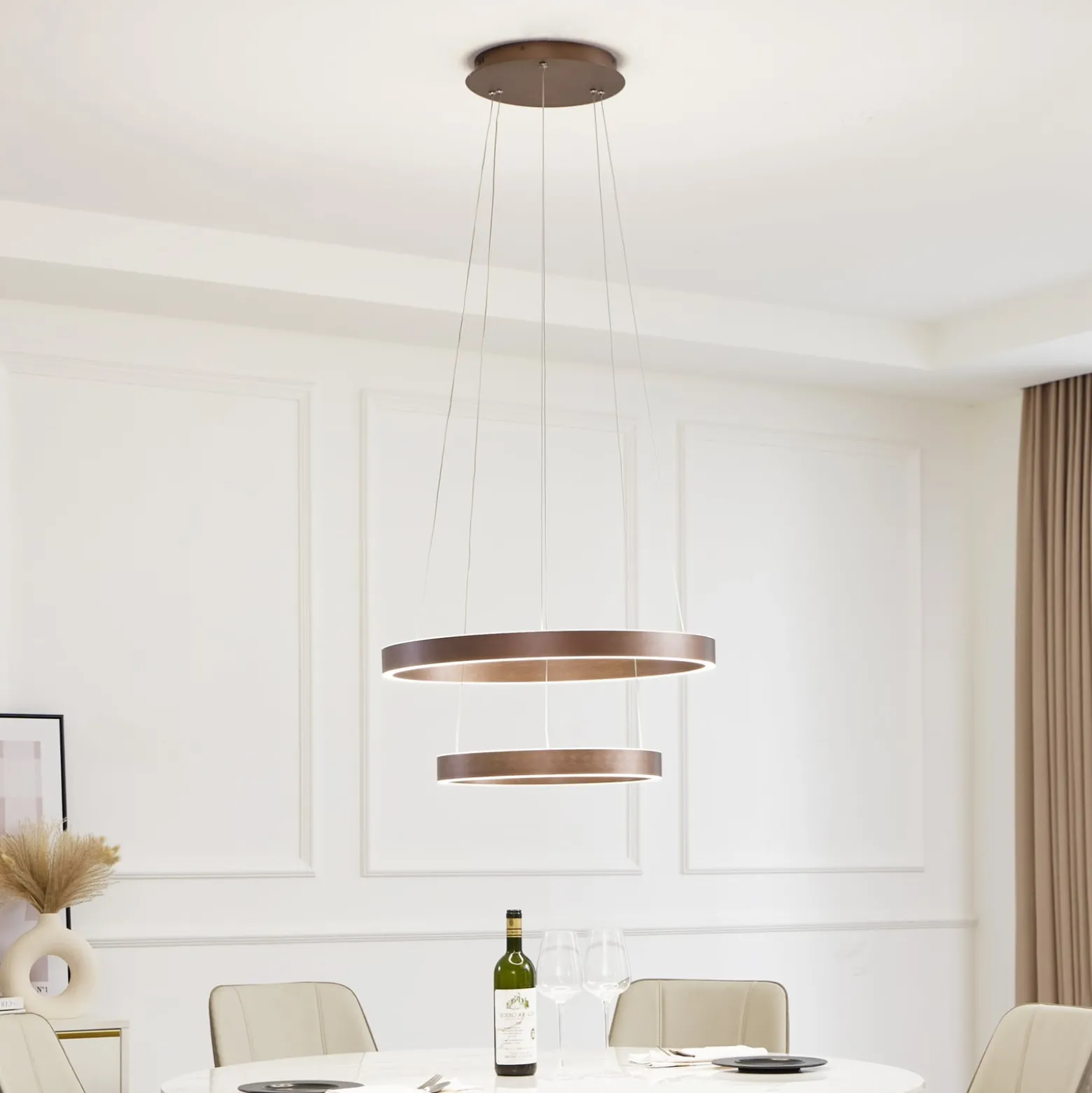 Lucande Smart LED-riippuvalaisin Yonam, kahvi, 2-valo, Tuya