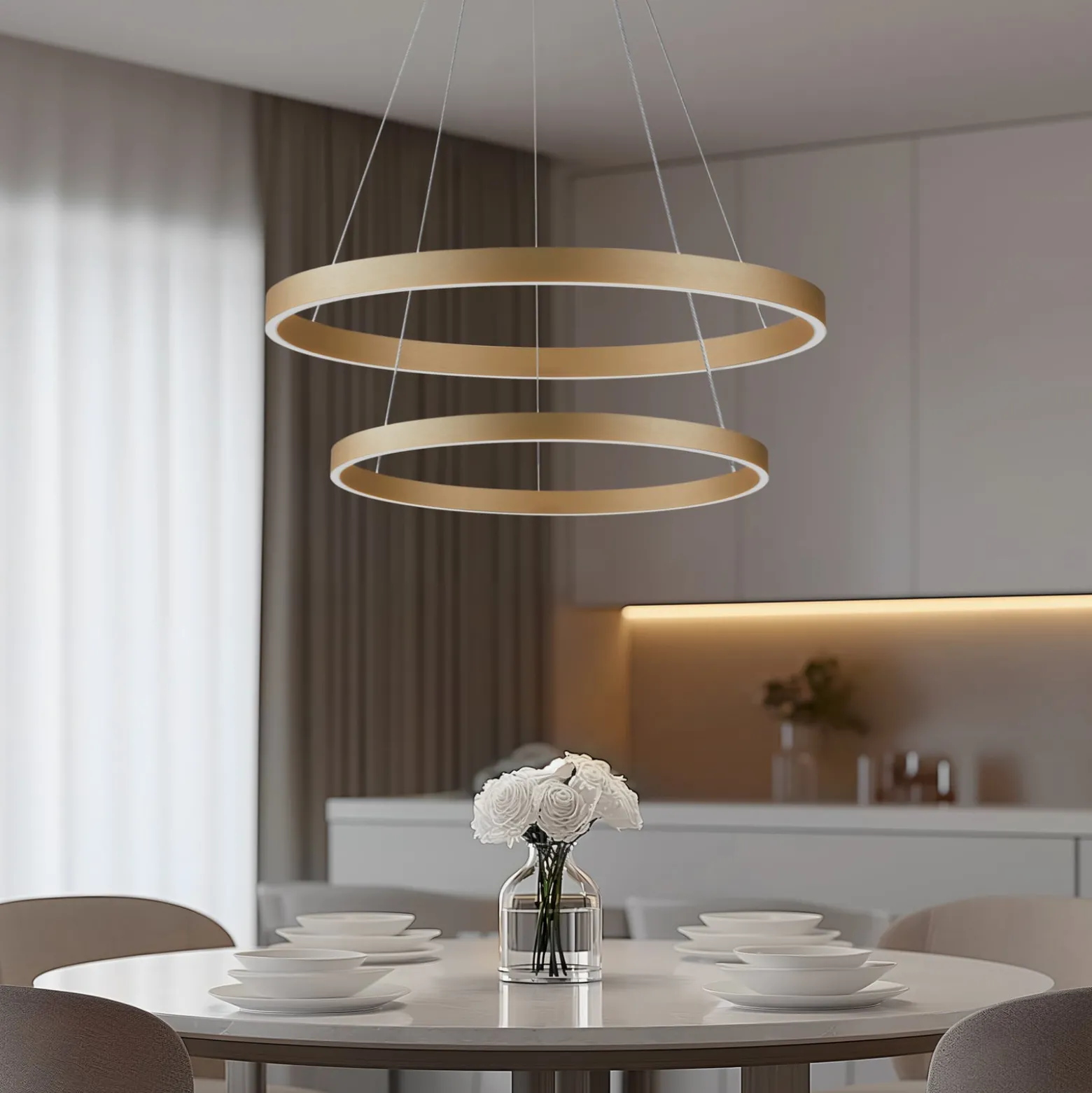 Lucande Smart LED-riippuvalaisin Yonam, kulta, 2-valo, Tuya