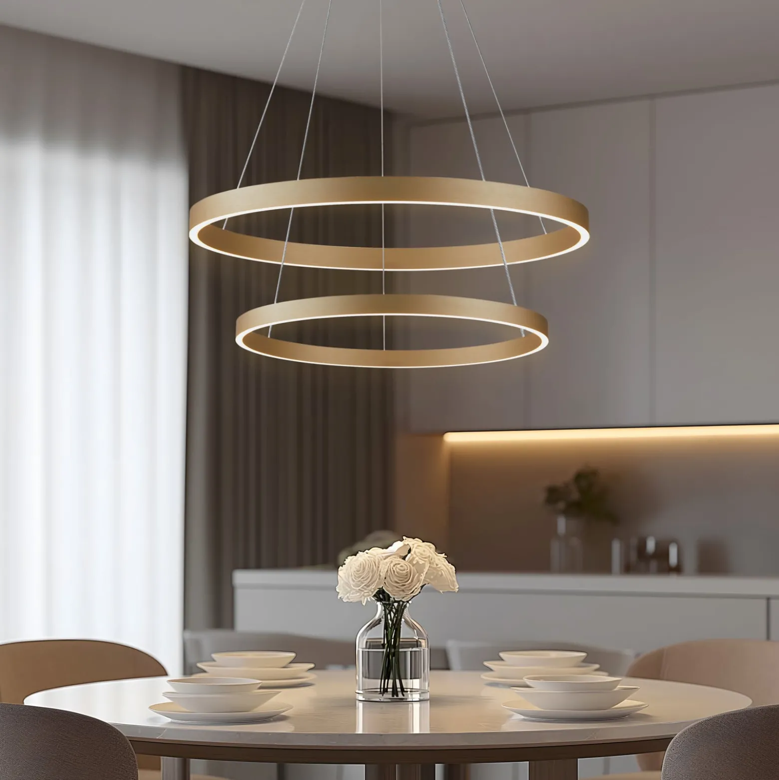 Lucande Smart LED-riippuvalaisin Yonam, kulta, 2-valo, Tuya