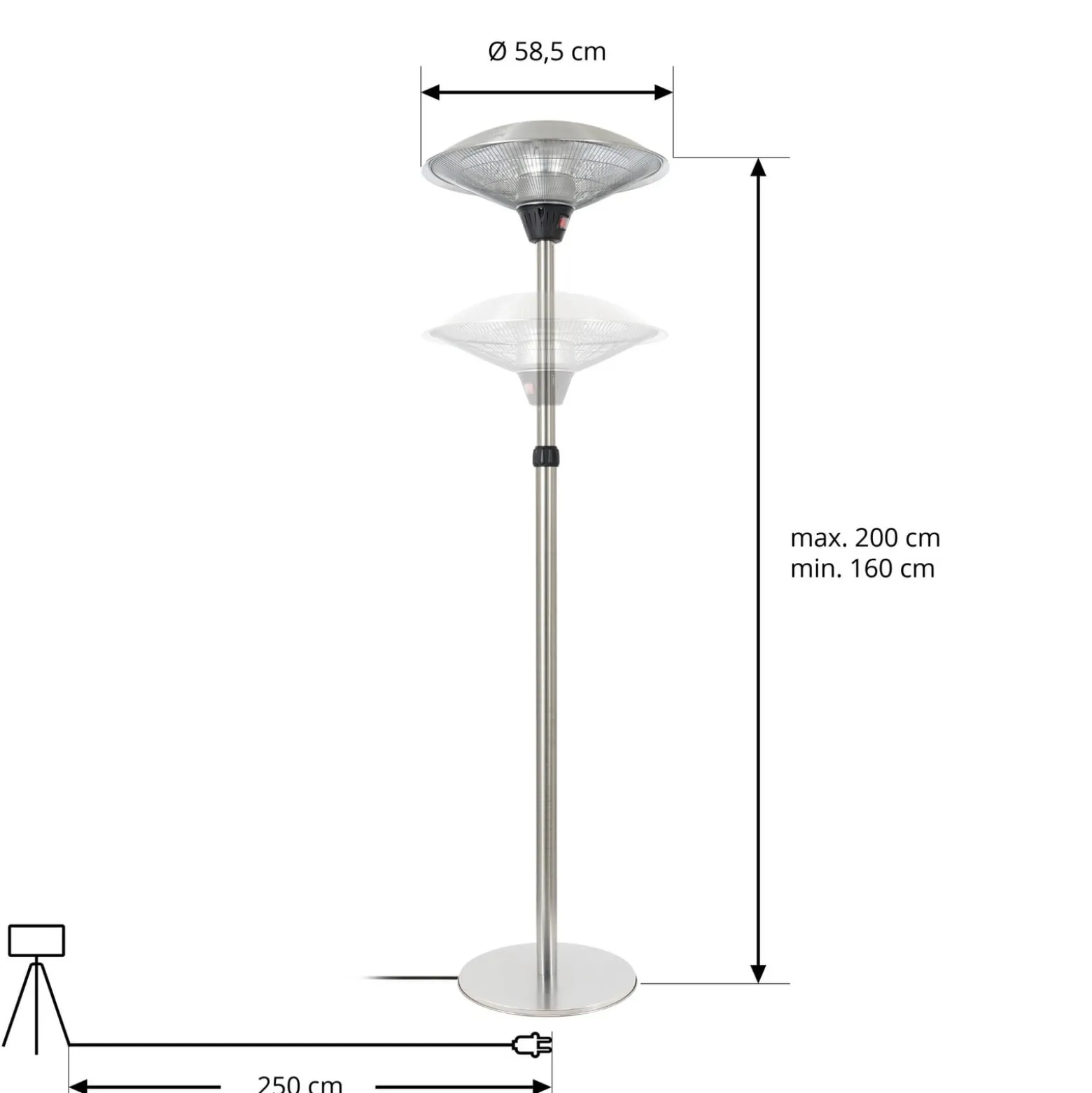 Lucande Solfire -terassilämmitin, hopea, 200 cm, IP44