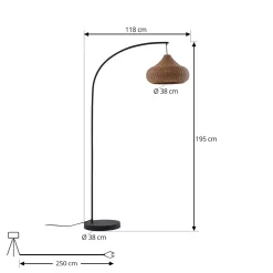 Lucande Taniola -lattiavalaisin ulos, beige, rottinki, 195 cm, IP44