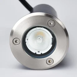 Lucande upotettava LED-lattiavalaisin Kenan, Ø 7cm, ruostumaton teräs, IP67