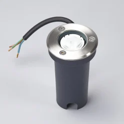 Lucande upotettava LED-lattiavalaisin Kenan, Ø 7cm, ruostumaton teräs, IP67