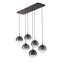 Lucande Veloura riippuvalaisin, 6-lamppuinen, 100 cm, lasi, puu
