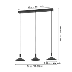 Älykäs riippuvalo Conomavilla-Z, musta 92 cm 3-lamppuinen RGB