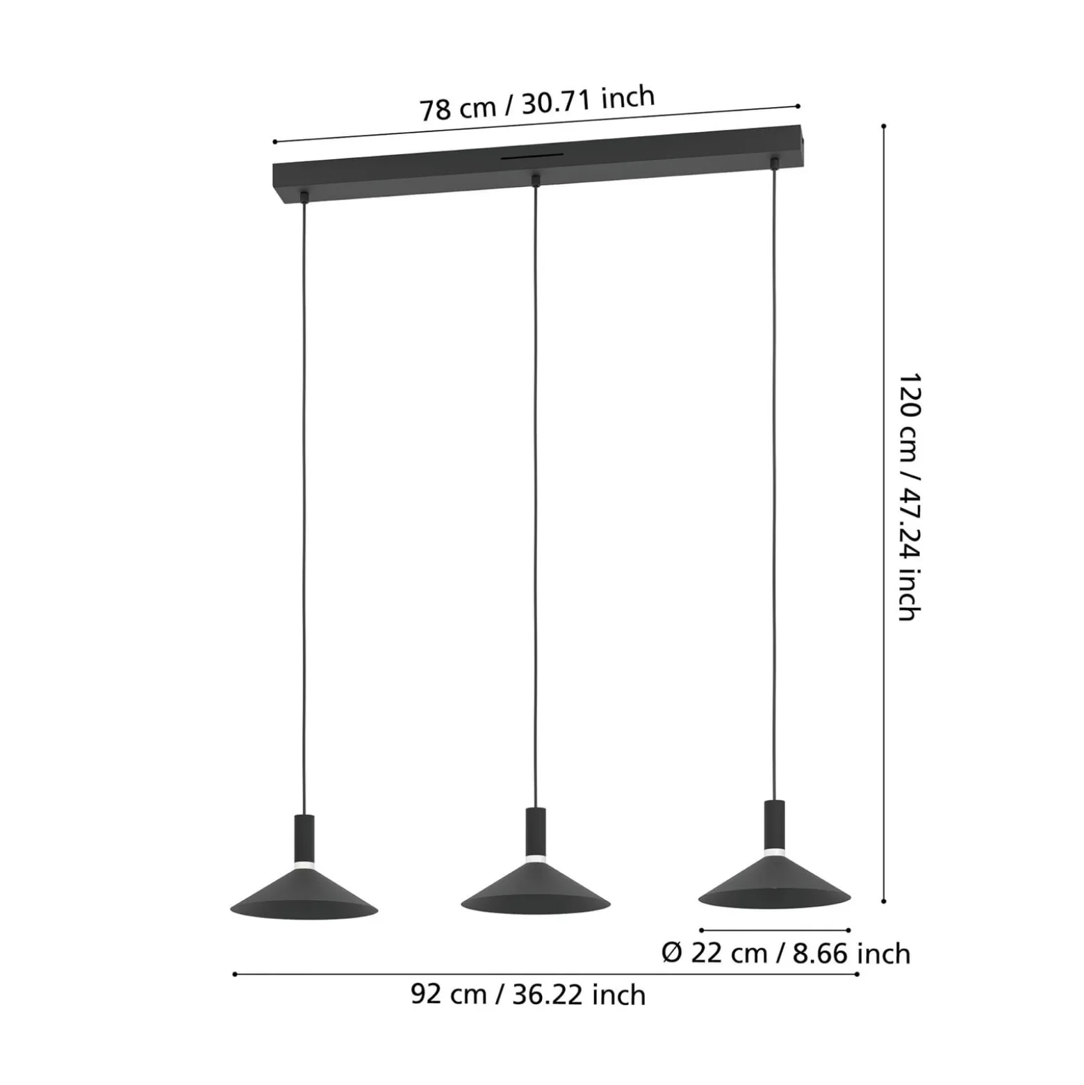 Älykäs riippuvalo Conomavilla-Z, musta 92 cm 3-lamppuinen RGB